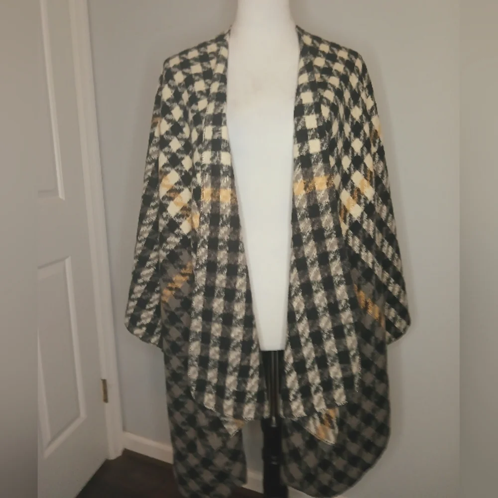 Styline Houndstooth Open Front Poncho